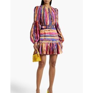 Rebecca Vallance Multicolored Belted Printed TENCEL-Blend Mini Dress NWT Size 2